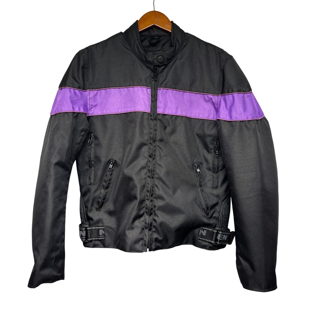 Nexgen Mens Motorcycle Jacket Size L Black Purple Stripe Biker‎ Racing